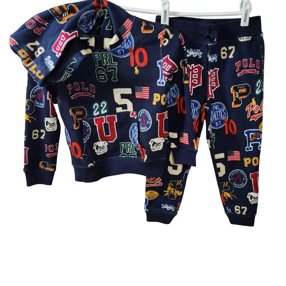 Polo‎ Ralph Lauren Toddler Boys Navy Varsity Multi-Logo Hoodie & Jogger Set 5T